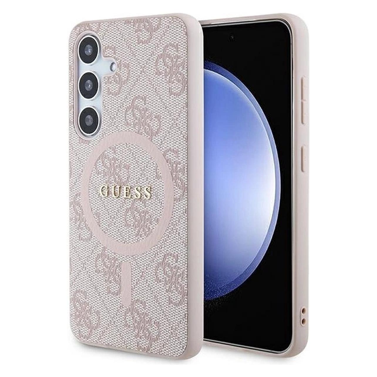 Guess GUHMSG4GFRP S921 Różowy/pink Hardcase 4G Collection Leather Metal Logo MagSafe (Samsung Galaxy S24), Smartphone Hülle, Pink