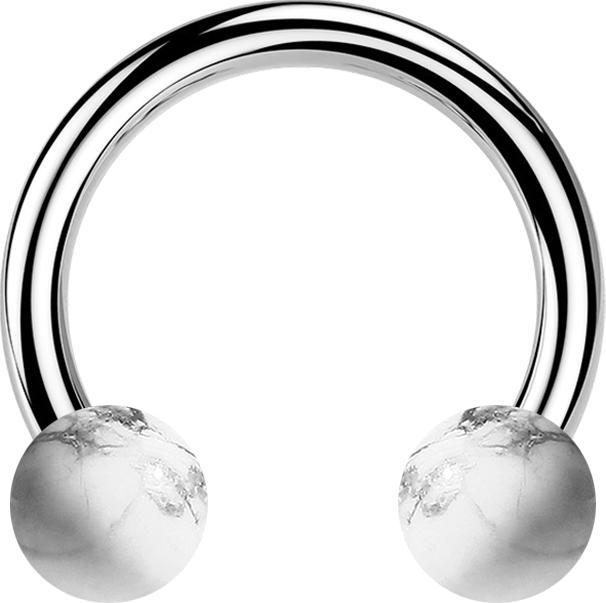 Produktbild Star Piercing Micro Circular Barbell Innengewinde silber mit zwei Kugeln Howlith Stein (ohne Messing, Chirurgenstahl 316L, Mineralisch)