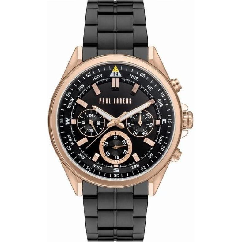 Paul Lorens, Orologio da polso, Zegarek Zegarek męski - KODARI - PL20009B-1A4, Nero, Rame, (Cronografo, 45 mm)
