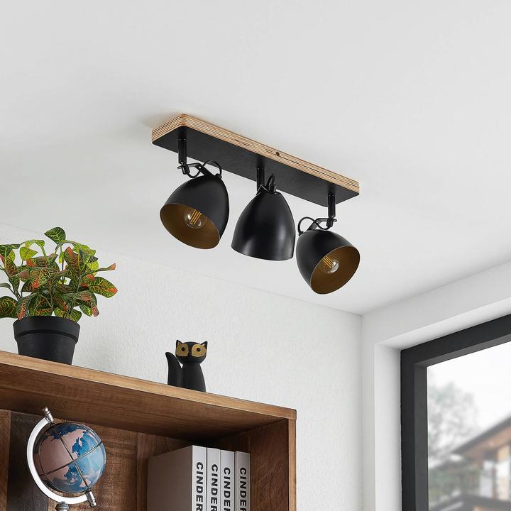 Produktbild Lindby Colton Decken-Strahler schwarz/gold 3-flg. (E14)