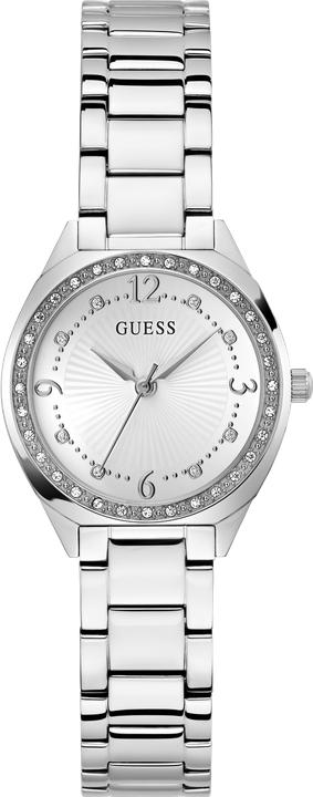 Actual product image Guess P SLV CS W/ CRYS / SUN WHT DL / P SLV BRCT Wristwatch (Watch with gemstone, 30 mm)