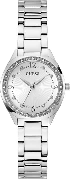 Produktbild Guess P SLV CS W/ CRYS / SUN WHT DL / P SLV BRCT Armbanduhr (Uhr mit Schmuckstein, 30 mm)