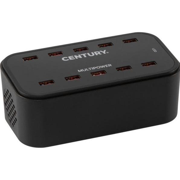 Century MULTIPOWER 10-fach USB Ladestation 100-240V 100W IP20 (100 W), USB Ladegerät, Schwarz
