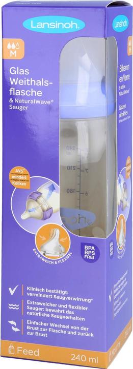 Actual product image Lansinoh Wide-neck bottle with NaturalWave teat (240 ml)