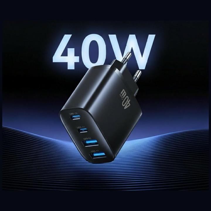 Actual product image Usams Wall charger T70 40W 2xUSB-A/2xUSB-C black (40 W, 4 ports)