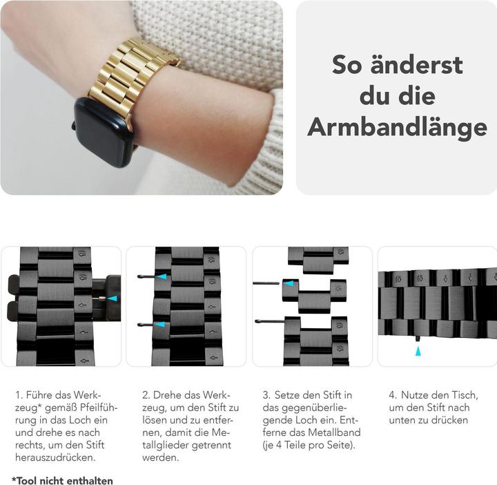Produktbild Nalia Mova Edelstahl-Armband für Apple Watch, Metallarmband gebürstet - Stabil, Rostfrei & Matt (Edelstahl)