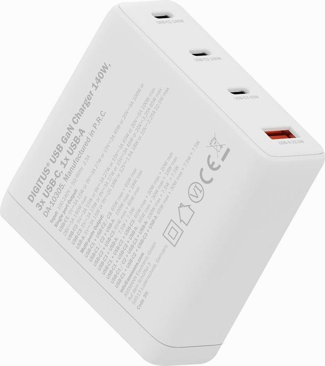 Actual product image Digitus USB GaN Charger 140W, 3x USB-C, 1x USB-A (140 W, 4 ports)