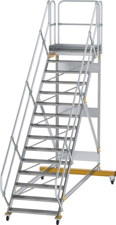 Produktbild Munk Plattformtreppe 45° fahrbar Stufenbreite 1000mm 15 Stufen Aluminium geriffelt (Plattformleiter, 46 cm)