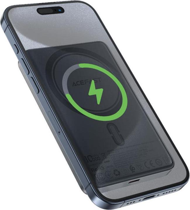 Actual product image Acefast Powerbank M12-10000 PD20W ultra-slim, MagSafe compatible - black (10000 mAh, 20 W, 37 Wh)