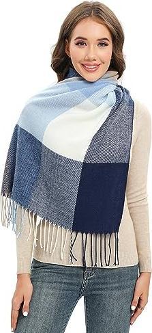 Immagine prodotto Only-Bags.Store Sciarpa triangolare a quadri, sciarpa pashmina, sciarpa morbida con nappe, sciarpa a portafoglio