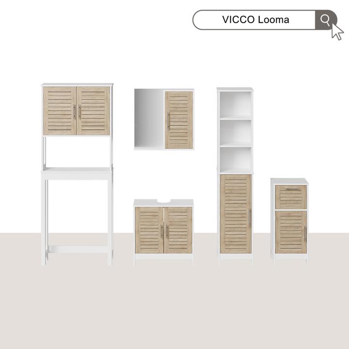 Produktbild Vicco Waschbeckenunterschrank Looma, Weiss/Eiche, 60 x 60 cm mit 2 geschlossenen Fächern (60 x 29.60 x 60 cm)