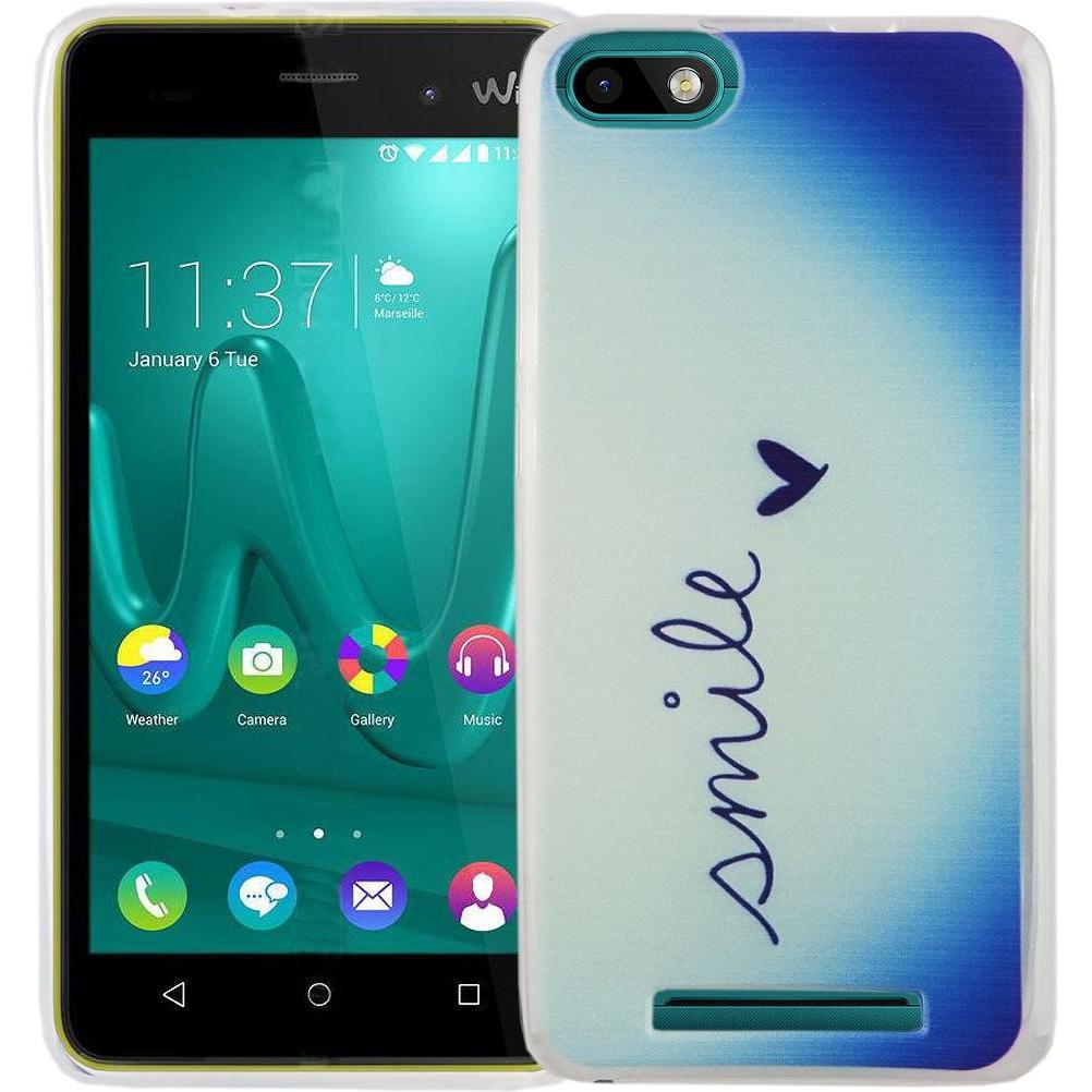 König Design Handy Hülle für Wiko Lenny 3 Smile Blau Tasche Case Cover Motiv Slim TPU Case (Wiko Lenny 3), Smartphone Hü...