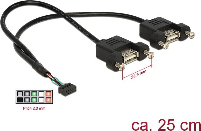 Immagine prodotto Delock Pin USB 2.0/ 2 x USB 2.0 Type-A, 28 AWG, /s (0.25 m)