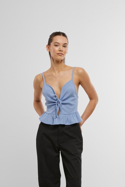 Produktbild Urban Classics Ladies Waffle Pique Ruffle Top - 137877 (L)