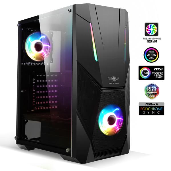 Spirit Of Gamer Boitier Moyen Tour Atx Rogue V RGB Avec Panneau Vitré (Noir) (ATX), Case PC, Nero