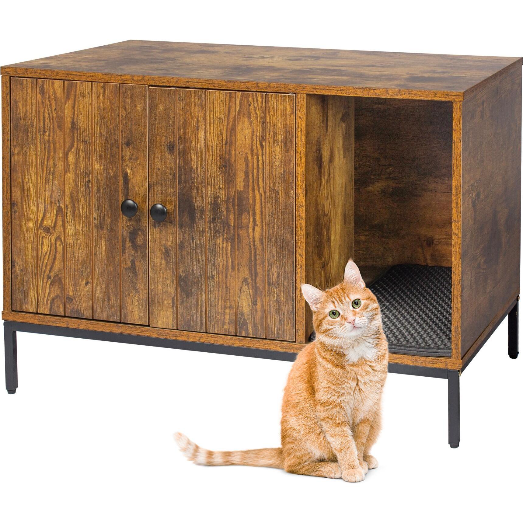 Meilleurs prix pour Meuble pour litière Relaxdays tapis pour litière entrée H x L x P : 55 x 80 x 50 cm niche pour chat marron/noir