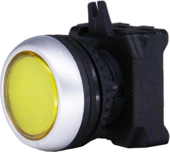 Actual product image RS PRO Pushbutton head Ø 22mm, yellow with spring return Round plastic, IP65