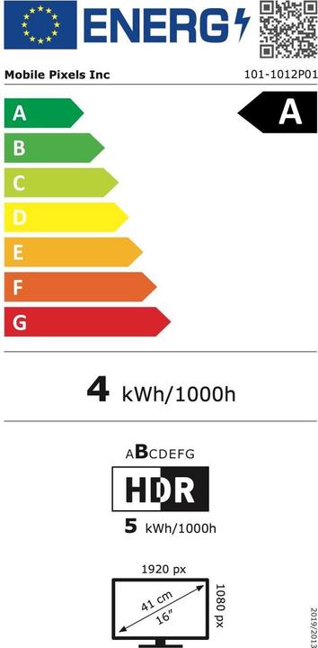Etichetta energetica Mobile Pixels Glance Plus (1920 x 1080 pixel, 15.60")