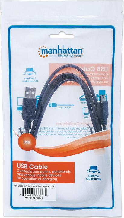Produktbild Manhattan USB-mini-Kabel USB 2.0: Geschwindigkeit bis 480 Mbps (1.80 m, USB 2.0)