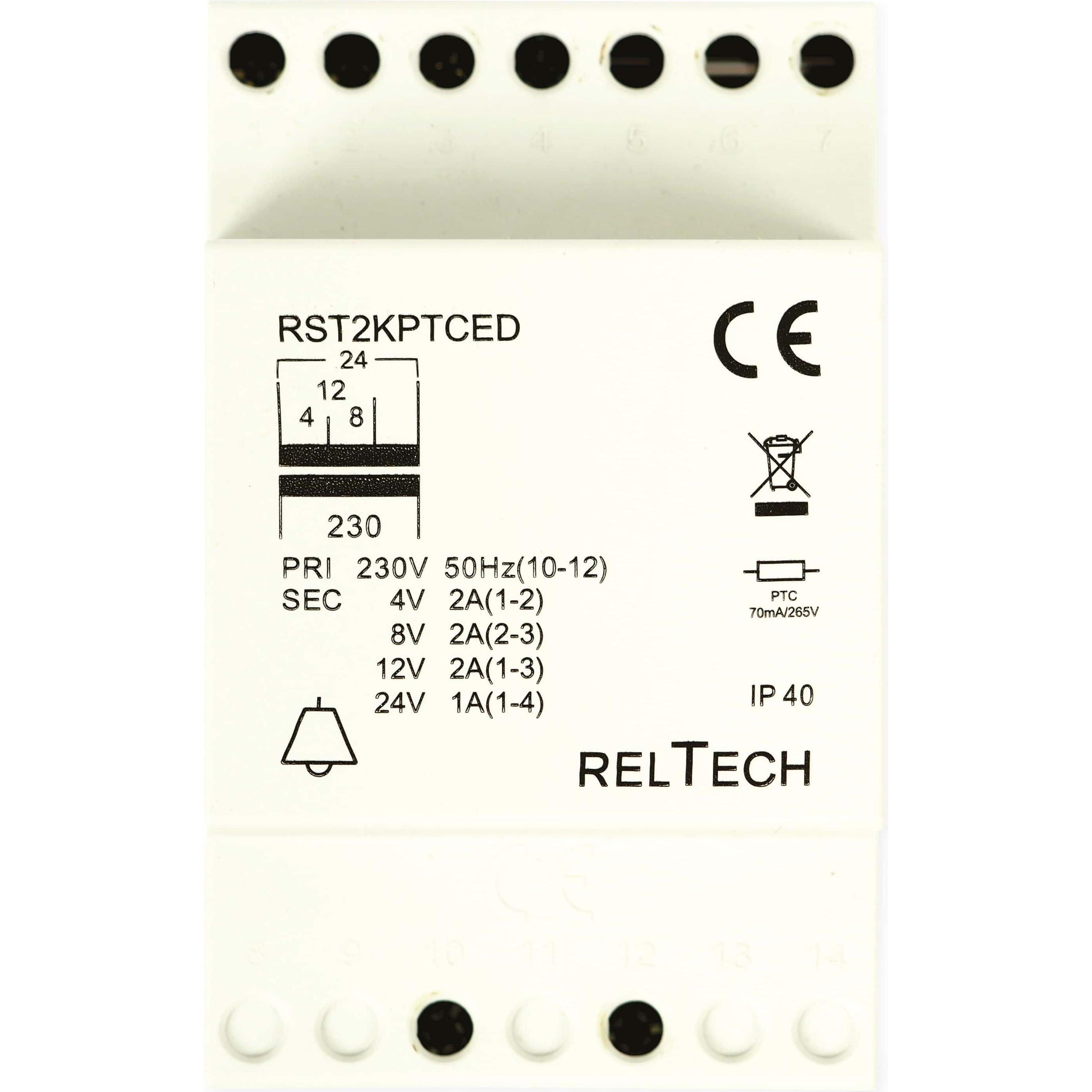 Reltech Sicherheitstransformator RST2PTCED, 4-8-12-24V/2-2-2-1A, Transformator