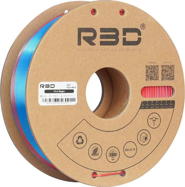 Produktbild R3D eSilk Magic-PLA Blau-Rot Filament 1.75mm 1Kg (PLA, 1.75 mm, 1000 g, Blau, Rot)