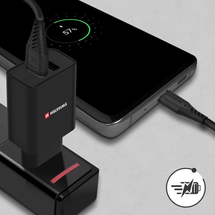 Produktbild Swissten 2.1A USB-Netzladegerät mit Smart IC + USB-C Kabel (10 W)