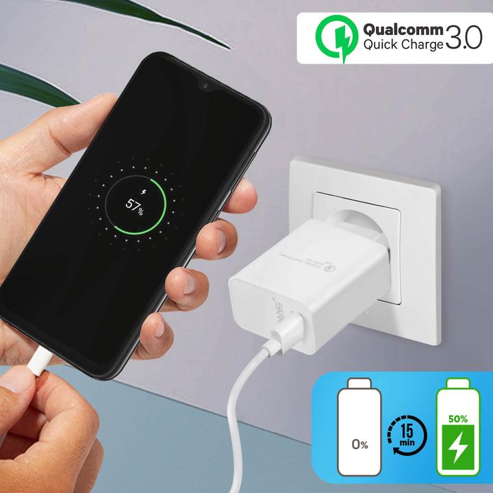 Actual product image Avizar Qualcomm Quick Charge 3.0 3A Power Adapter + Micro USB Cable (18 W)