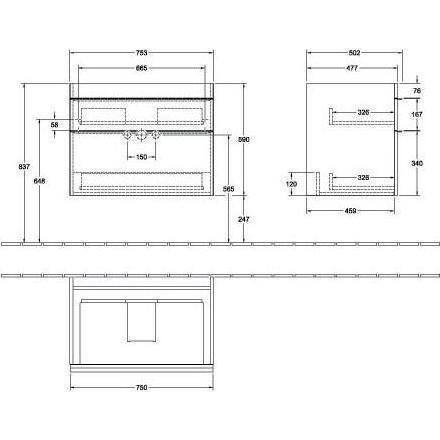 Thumbnail - Villeroy & Boch, Badezimmerschrank, V&B Waschtischunterschrank VENTICELLO 753x590x502mm Griff chr Glossy White
