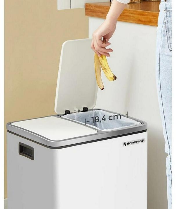 Produktbild Songmics Abfalleimer mit Inneneimern und Griffen 2 x 15 l, Weiss (15 l)