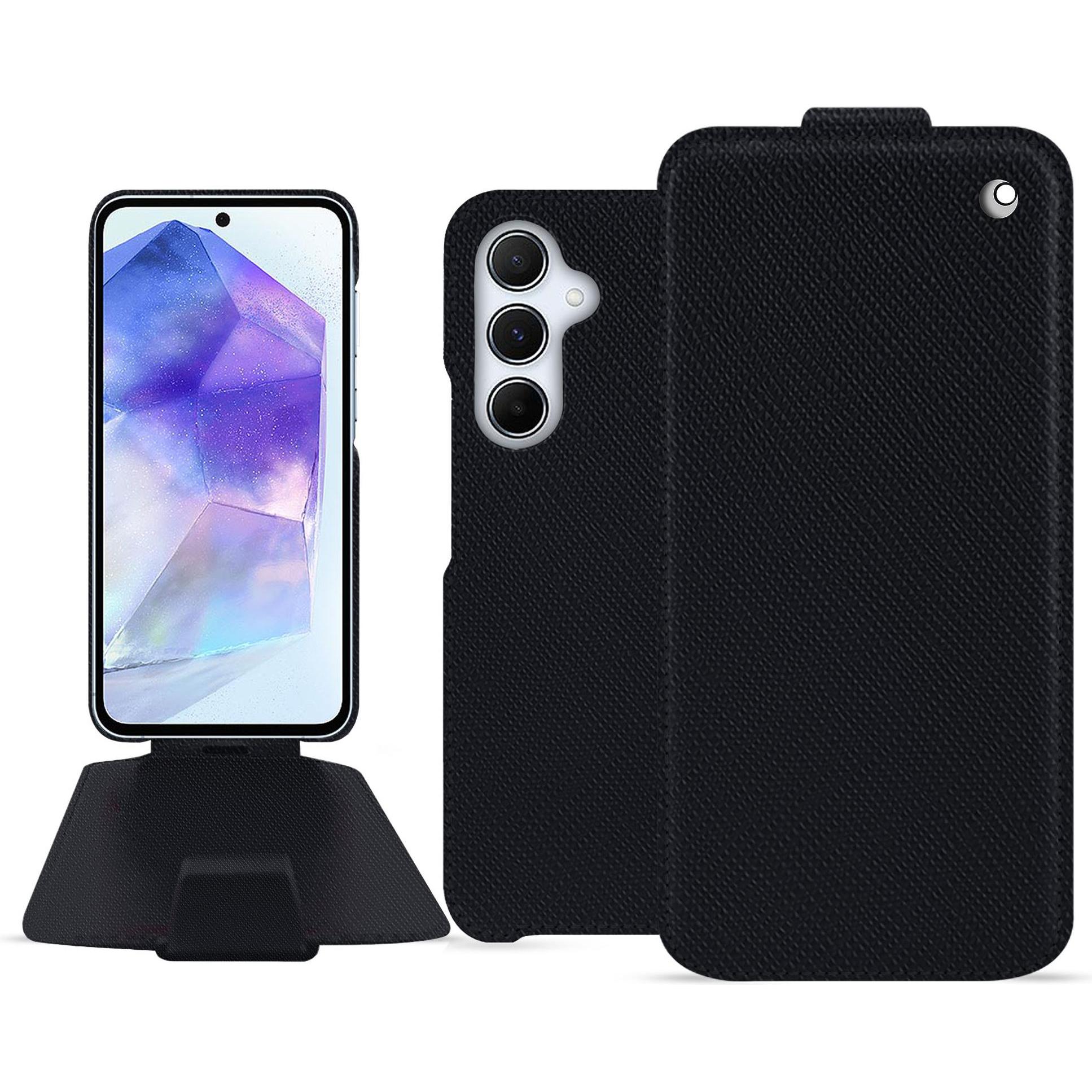 Noreve Lederschutzhülle vertikal (Samsung Galaxy A55), Smartphone Hülle, Schwarz
