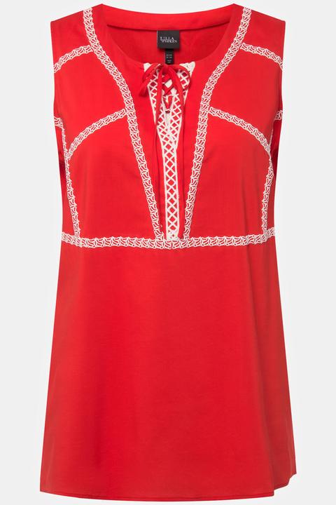 Ulla Popken Blusentop, Schnürung, A-Linie, Rundhals, ärmellos