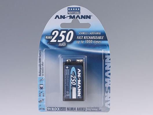 Produktbild Ansmann NiMH 9V E-Block 250mA, 1er Pack (1 Stk., 9V Block, 250 mAh)