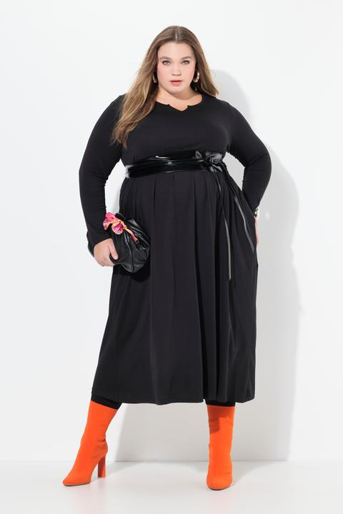 Produktbild Ulla Popken Jersey-Maxikleid, A-Linie, Tunika-Ausschnitt, Langarm (54)