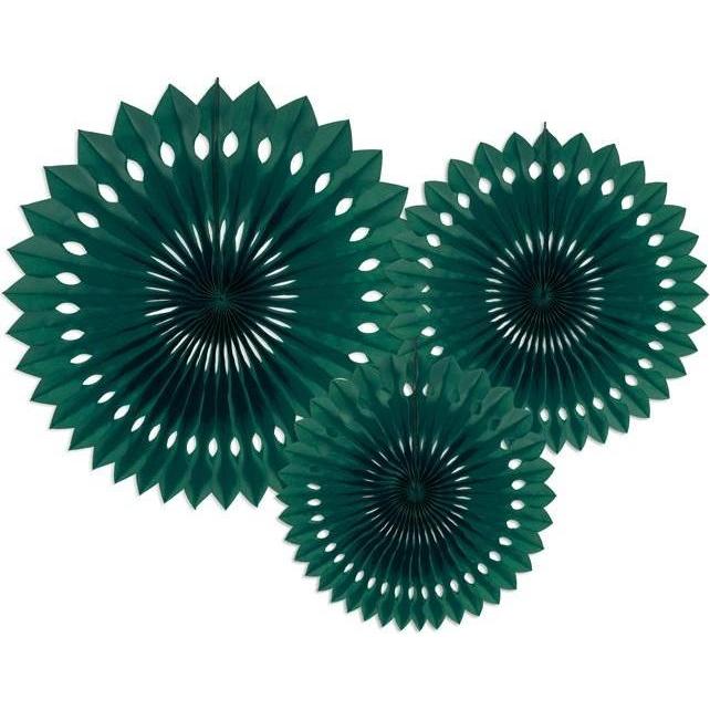 Partydeco Décorations d'éventails Vert Foncé (3 Stk.)