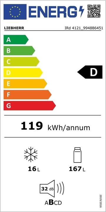 Energie-Label Liebherr Einbaukühlschrank IRd 4121 Plus Rechts/Wechselbar (182 l)