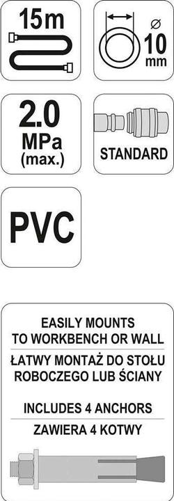 Actual product image Yato Professional compressed air hose Length: 15m Inner diameter: 10mm on reel for mounting on wall or