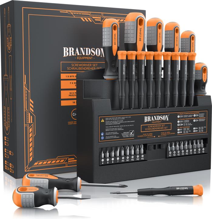 Produktbild Brandson Schraubendreher Set 36-teilig, magnetisch, 18 Bits + Bithalter, Schlitz, Kreuzschlitz, Feinmechanik (Phillipps-Kreuzschlitz (PH), Pin-torx, Pozidriv-Kreuzschlitz (PZ), Schlitz)
