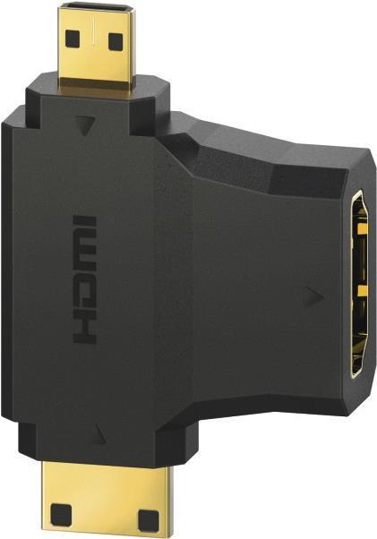 Produktbild Hama HDMI™-Adapter, Typ-A-Kupplung - Typ C (Mini)-/D (Micro)-Stecker, vergoldet (HDMI)