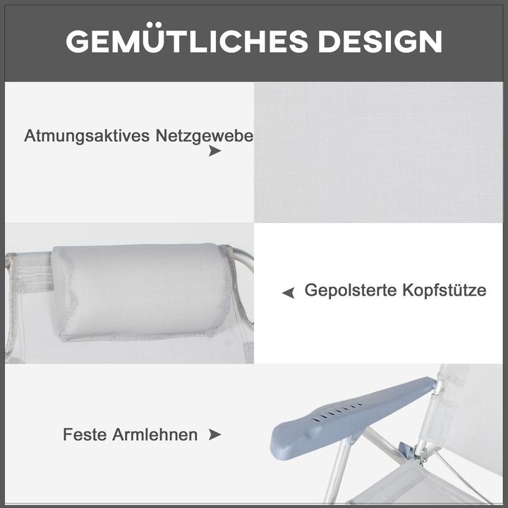 Image du produit Outsunny Strandstuhl Aluminium, Mesh-Gewebe Hellgrau