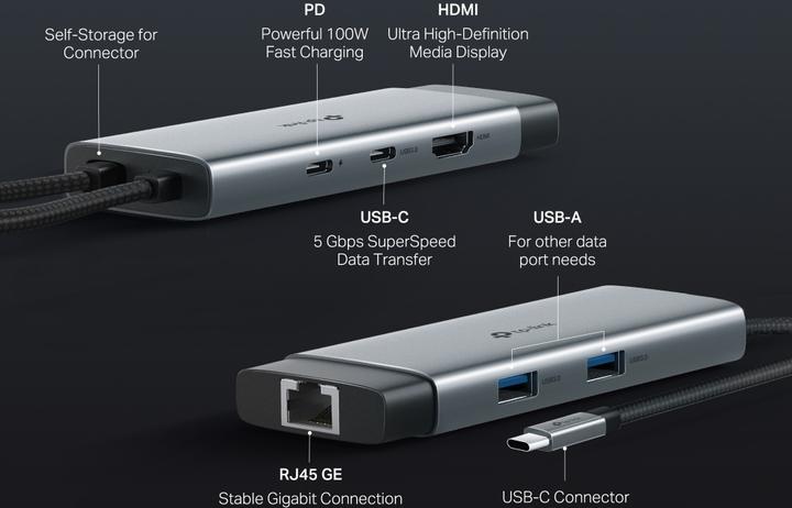 Produktbild TP-Link USB TYP-C 6-PORT HUB 1 HDMI 1 LAN 2 USB-A 1 USB-C (USB-C, 6 Ports)