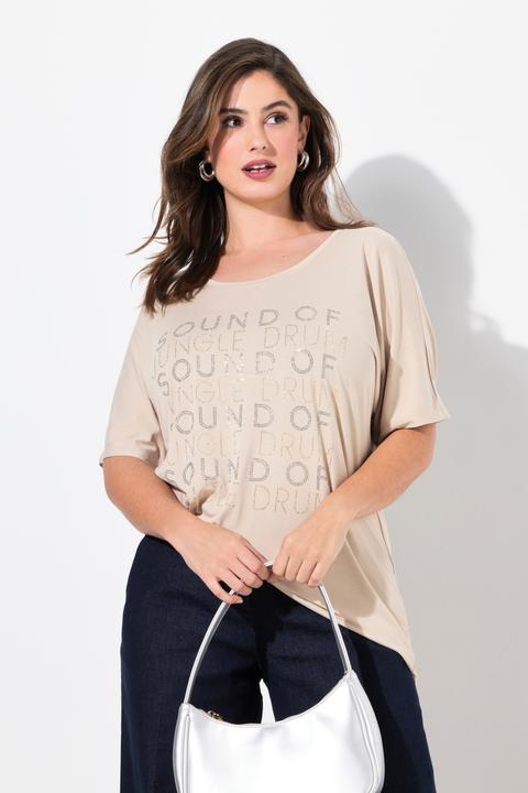 Image du produit Ulla Popken T-shirt oversize à manches courtes, col rond et message imprimé (62)