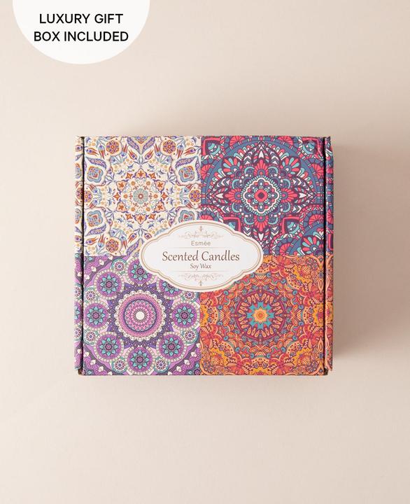 Produktbild Esmée Duftkerzen Aromatherapie Geschenkset, 4er Set, Sojawachs, Mandala Design