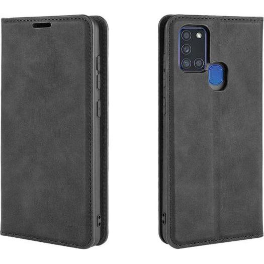 MU Classic Classic V Leder Bookcover Series (Samsung Galaxy A21s), Smartphone Hülle, Schwarz