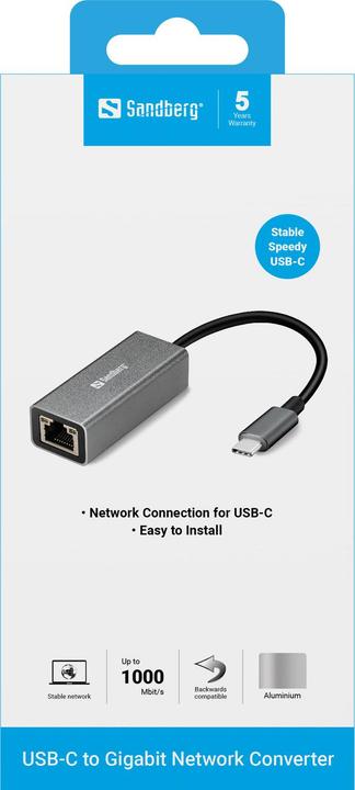 Actual product image Sandberg USB-C -> Network Converter (USB-C, RJ45 Gigabit Ethernet (1x))