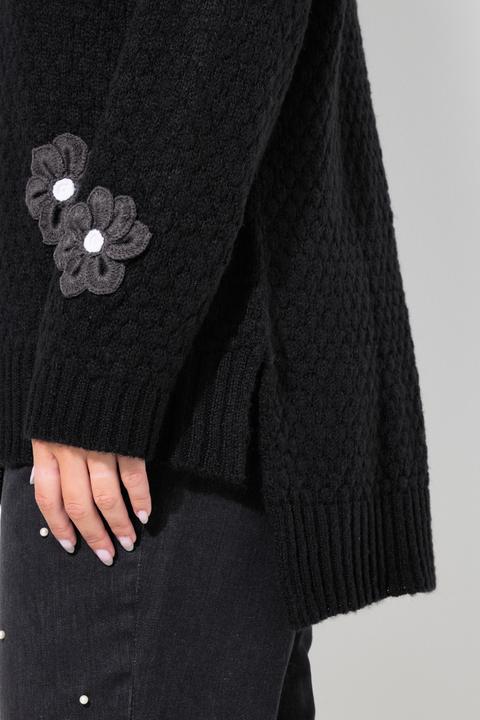 Immagine prodotto Miamoda Pullover, Classic Fit, 3D Blüten, Seitenschlitze (46, 48)