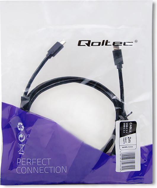 Produktbild Qoltec 52351 USB 3.1 type C male cable USB 3.1 type C male 2m Juodas (2 m, USB 3.2 Gen 1)