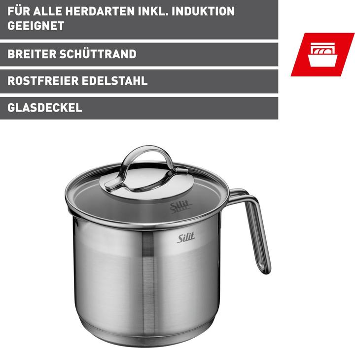 Actual product image Silit Kochtopf Milchtopf 14cm Topf klein 1,7l Deckel Achat Edelstahl 18/10 (Milk pan, Stainless steel, 14 x 12 cm)