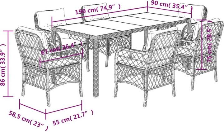 Actual product image vidaXL Garten Essgruppe (190 x 90 x 75 cm)