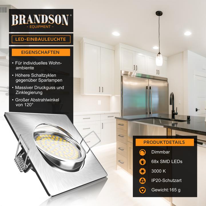 Produktbild Brandson 10x LED Einbaustrahler, schwenkbarer Deckenspot, Edelstahl, 320 Lumen, Deckenstrahler Warmweiss (320 lm)