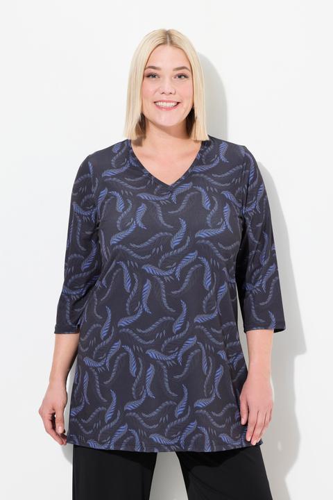 Actual product image Ulla Popken Matte Jersey Feather Print Tunic (56)